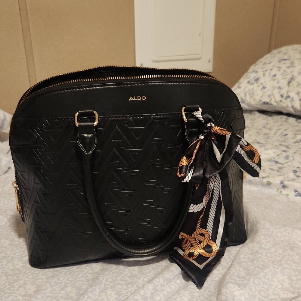 ALDO Black Satchel with Patterned Scarf